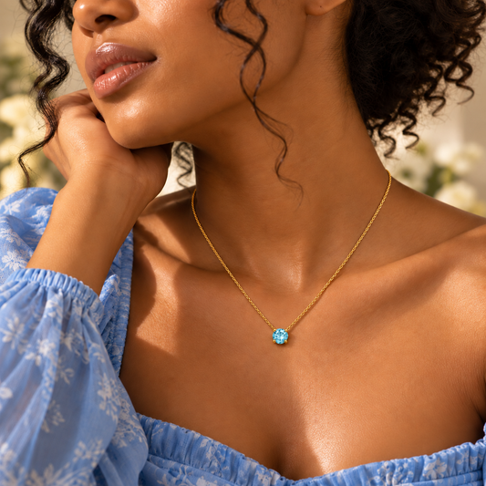 Luna 18K Gold-Plated Blue Crystal Solitaire Necklace