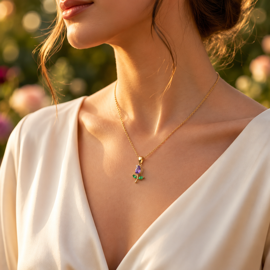 Amara Purple Floral 18K Gold-Plated Pendant Necklace
