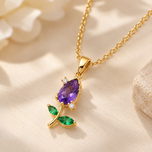 Amara Purple Floral 18K Gold-Plated Pendant Necklace