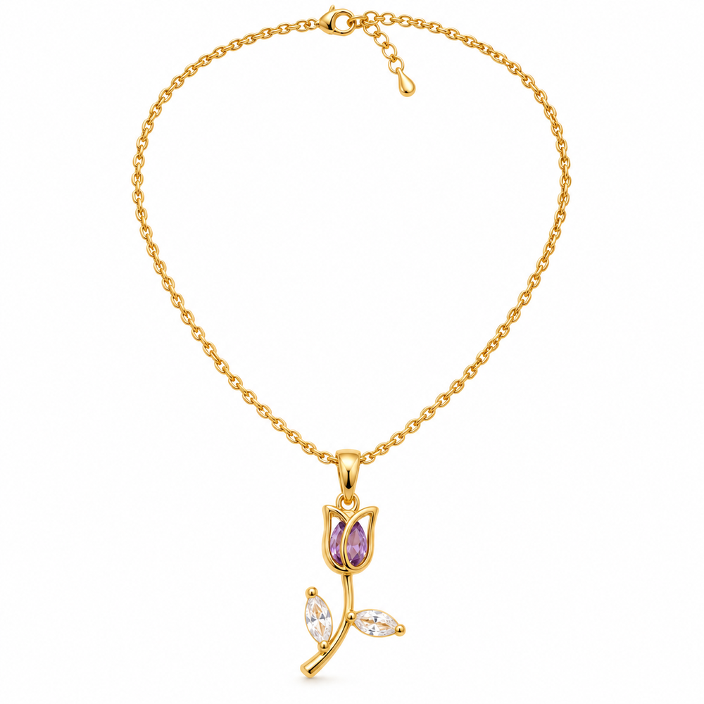 Tulip Gemstone Pendant Necklace – 18K Gold-Plated