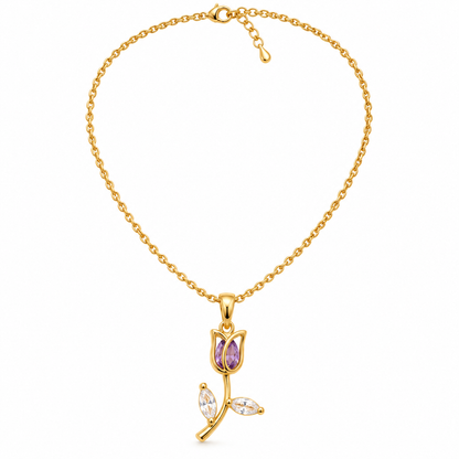 Tulip Gemstone Pendant Necklace – 18K Gold-Plated