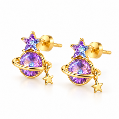 Celestial Star & Planet Earrings – 18K Gold-Plated