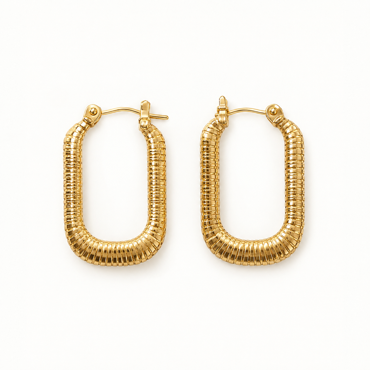 Ribbed U-Shape Hoop Earrings – 18K Gold-Plated