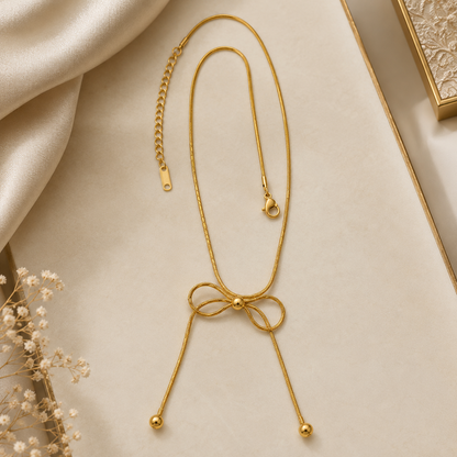 Bow Lariat Necklace – 18K Gold-Plated