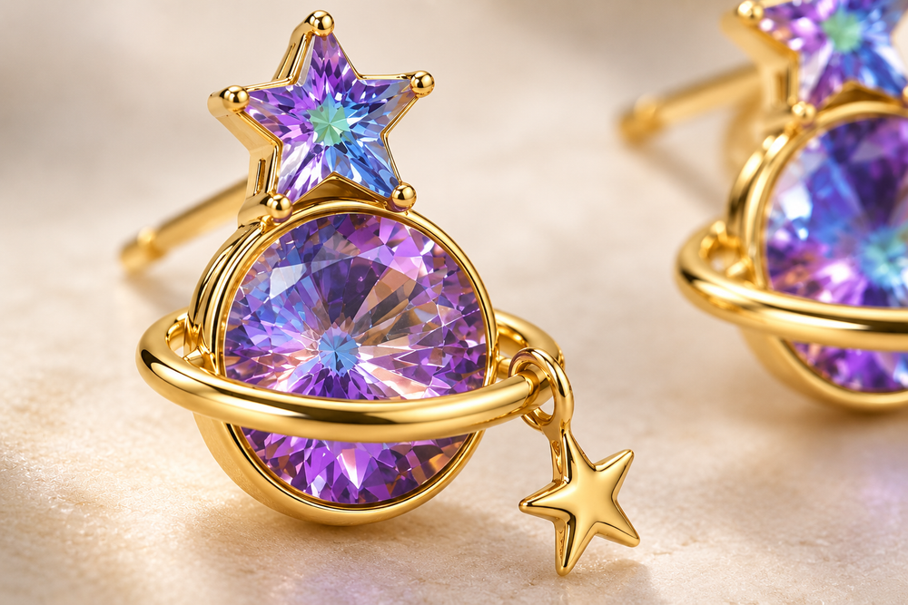 Celestial Star & Planet Earrings – 18K Gold-Plated