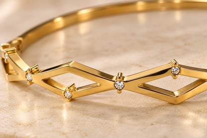 Celestial Geometric Crystal Bangle – 18K Gold-Plated