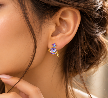 Celestial Star & Planet Earrings – 18K Gold-Plated