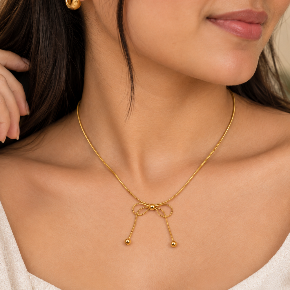 Bow Lariat Necklace – 18K Gold-Plated