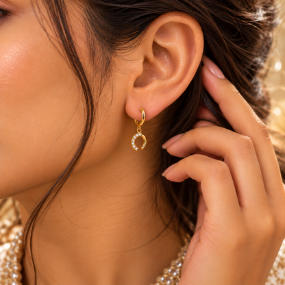 Crescent Crystal Drop Hoop Earrings – 18K Gold-Plated