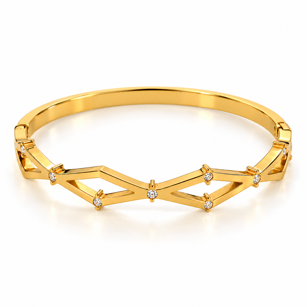 Celestial Geometric Crystal Bangle – 18K Gold-Plated