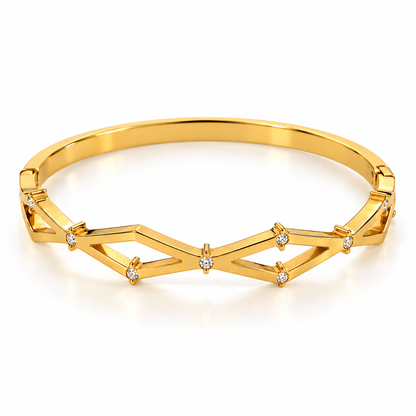Celestial Geometric Crystal Bangle – 18K Gold-Plated