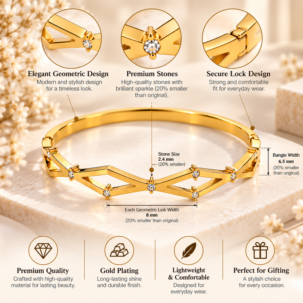 Celestial Geometric Crystal Bangle – 18K Gold-Plated