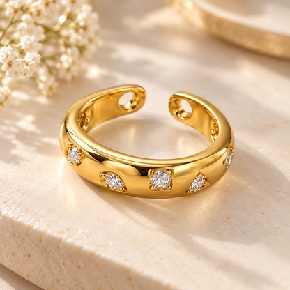 Celeste Adjustable 18K Gold-Plated Crystal Cuff Ring