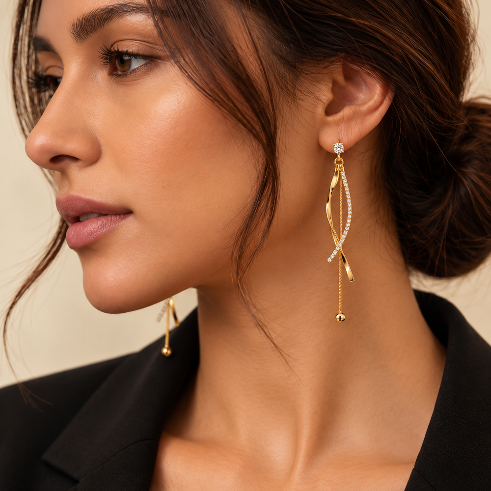 Elara 18K Gold-Plated Pavé Drop Earrings
