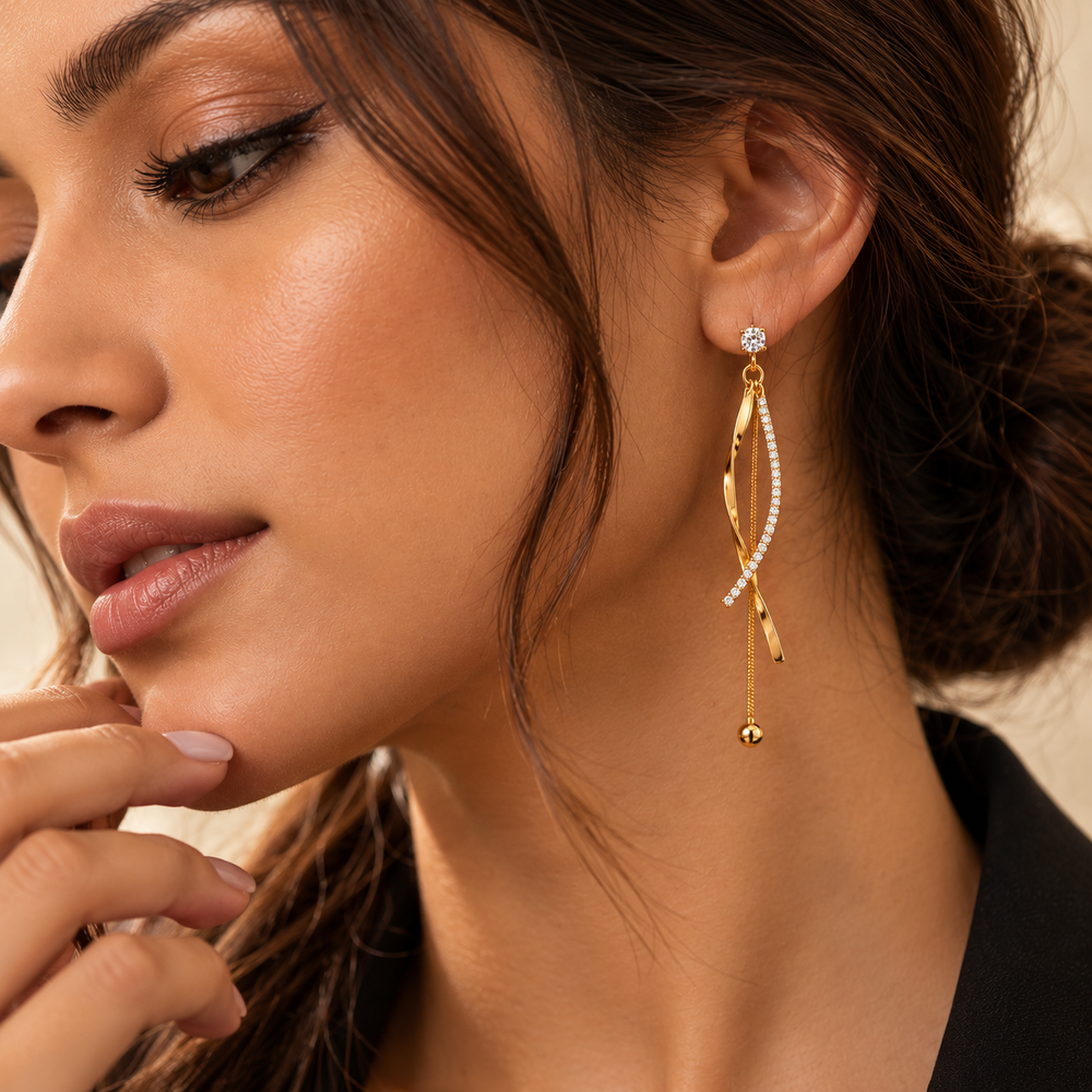 Elara 18K Gold-Plated Pavé Drop Earrings