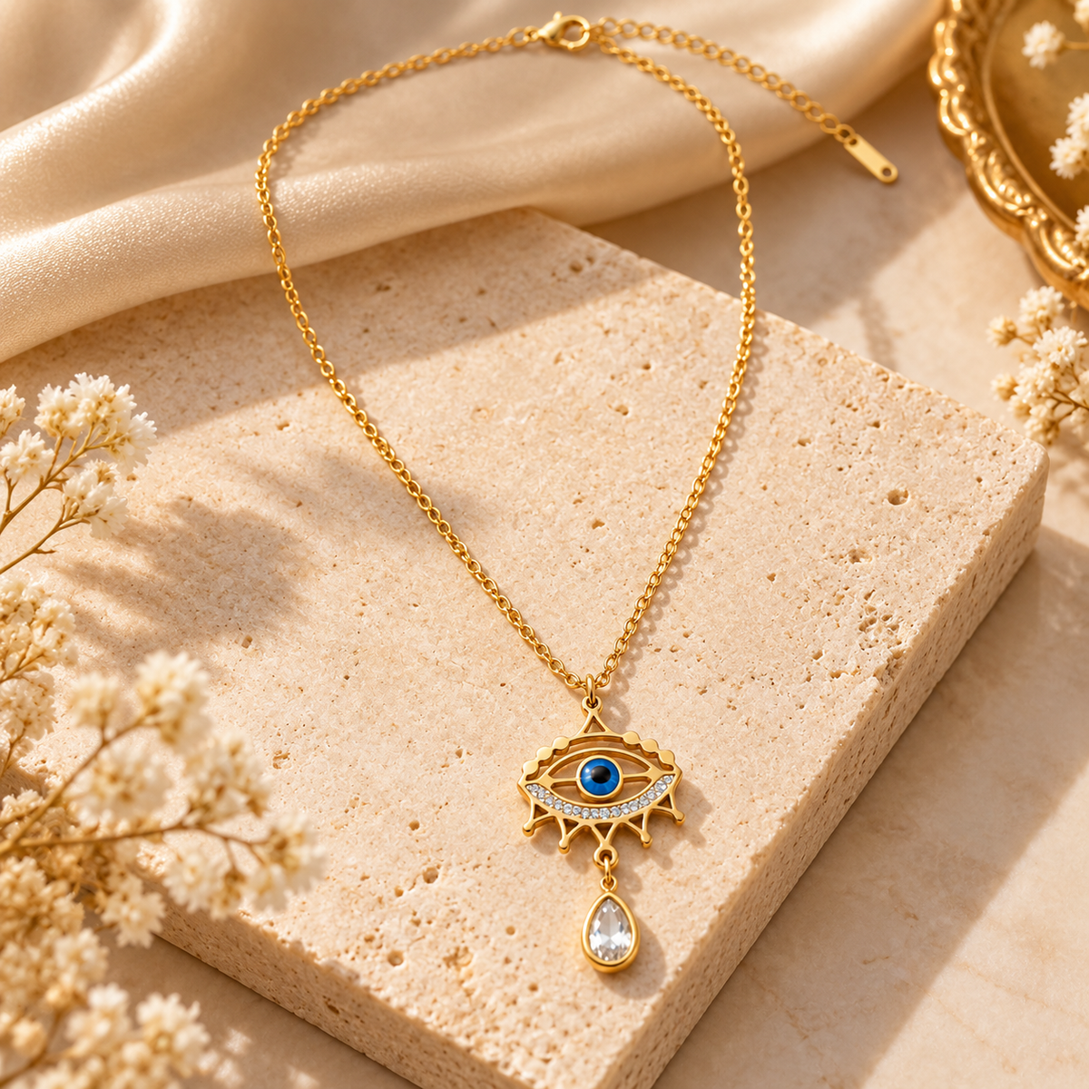 Evil Eye Drop Pendant Necklace – 18K Gold-Plated