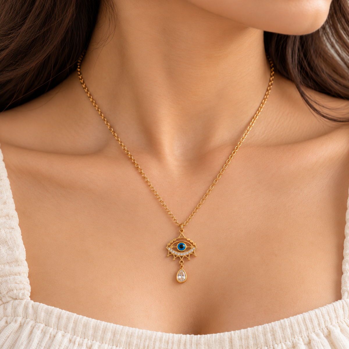 Evil Eye Drop Pendant Necklace – 18K Gold-Plated