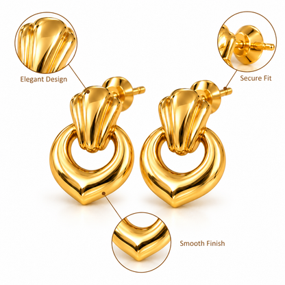Sculpted Heart Hoop Earrings – 18K Gold-Plated