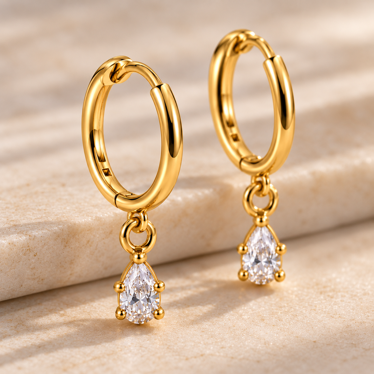Elara 18K Gold-Plated Crystal Drop Hoop Earrings