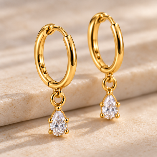 Elara 18K Gold-Plated Crystal Drop Hoop Earrings