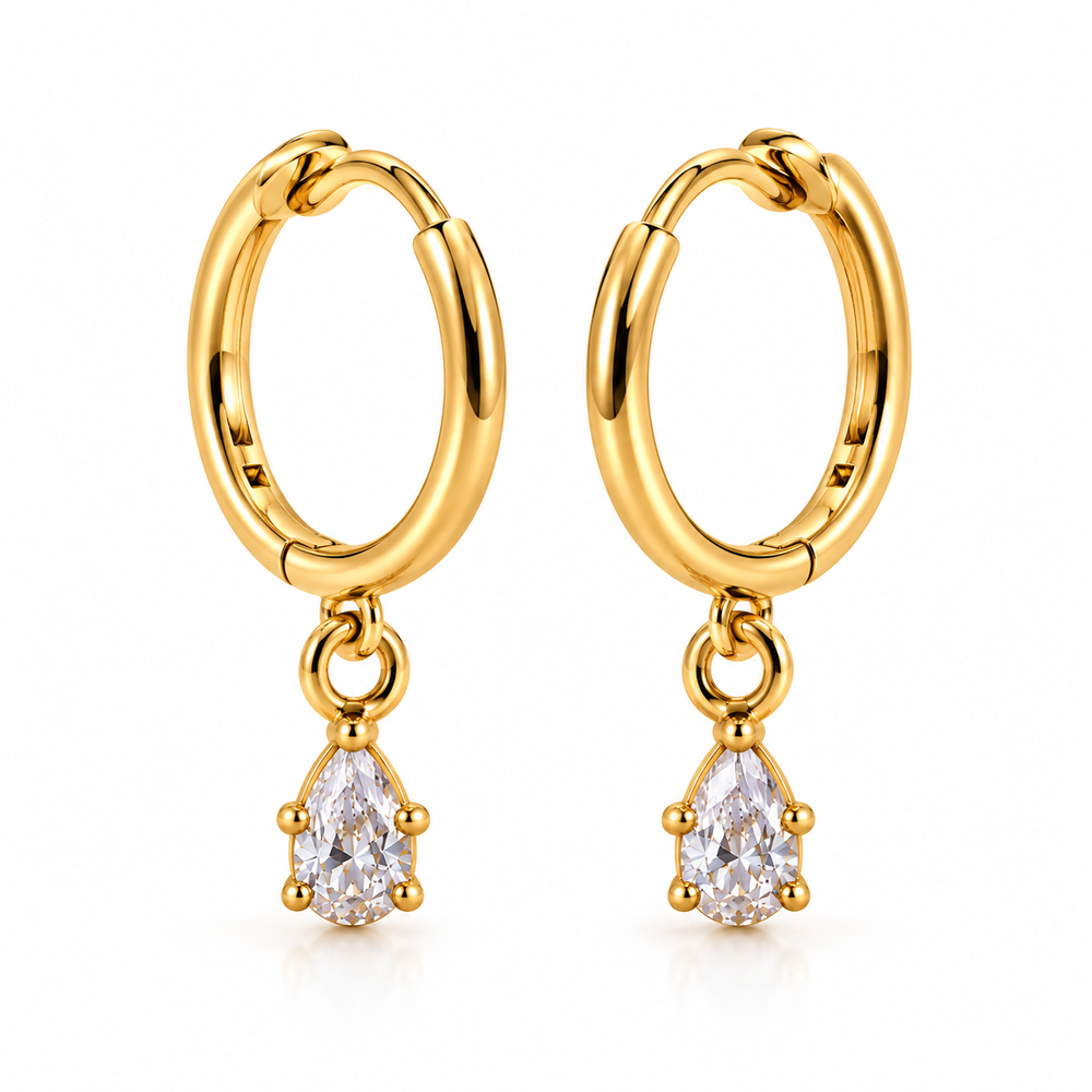 Elara 18K Gold-Plated Crystal Drop Hoop Earrings