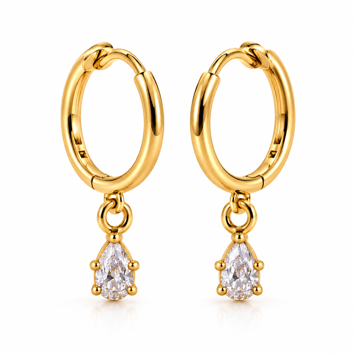 Elara 18K Gold-Plated Crystal Drop Hoop Earrings