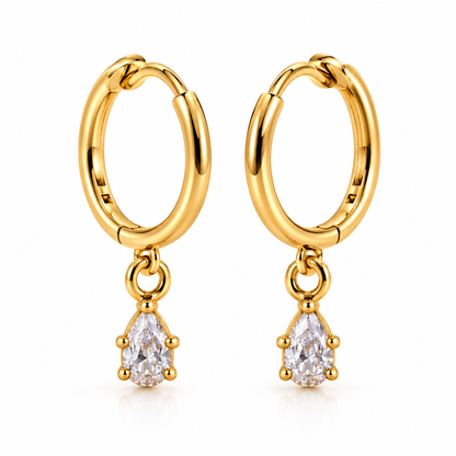 Elara 18K Gold-Plated Crystal Drop Hoop Earrings