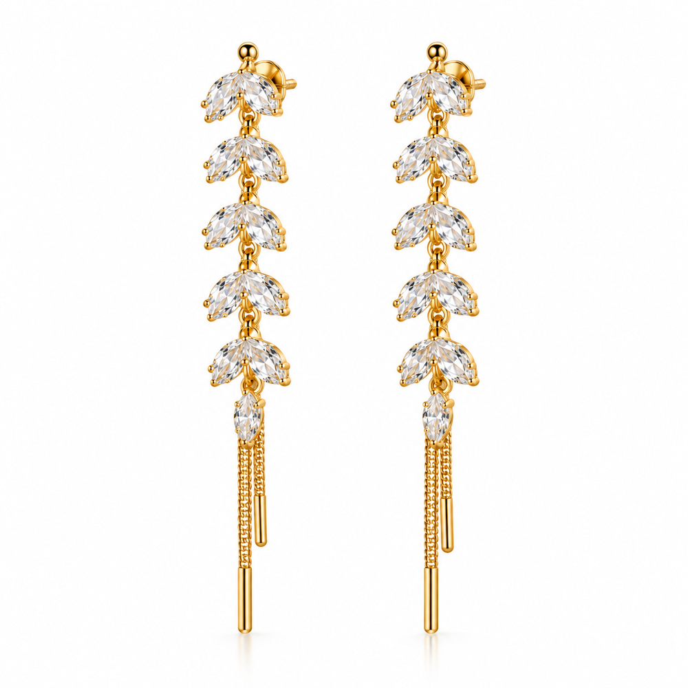 Marquise Leaf Drop Earrings – 18K Gold-Plated