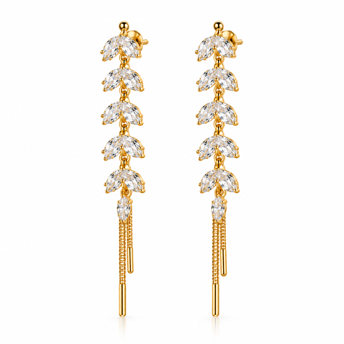 Marquise Leaf Drop Earrings – 18K Gold-Plated