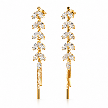 Marquise Leaf Drop Earrings – 18K Gold-Plated