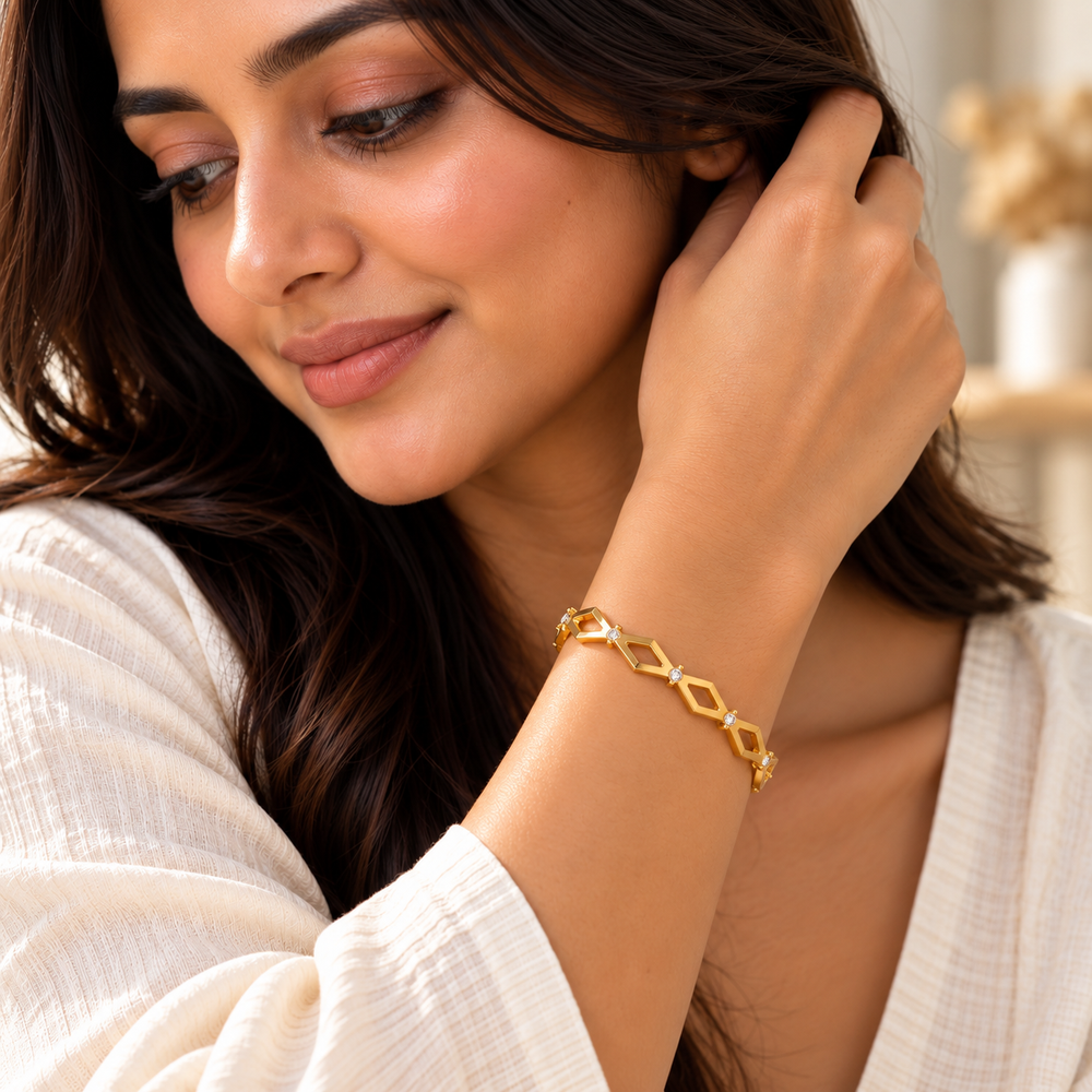 Celestial Geometric Crystal Bangle – 18K Gold-Plated