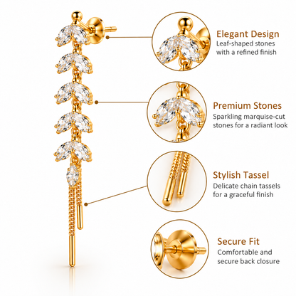 Marquise Leaf Drop Earrings – 18K Gold-Plated