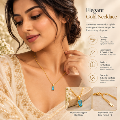 Blue Emerald-Cut Pendant Necklace – 18K Gold-Plated