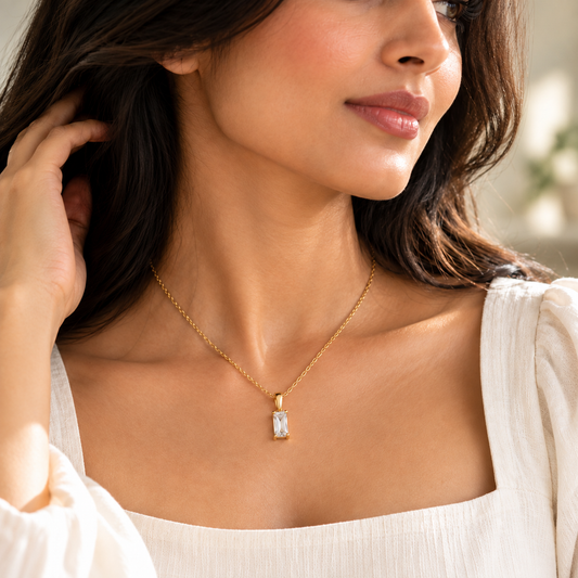 Aurelia 18K Gold-Plated Baguette Crystal Pendant Necklace