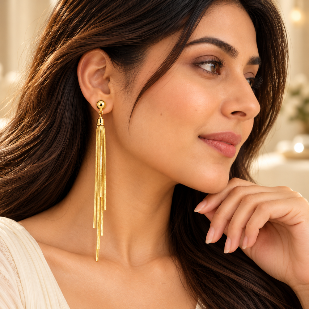 Elegant Multi-Chain Tassel Earrings – 18K Gold-Plated