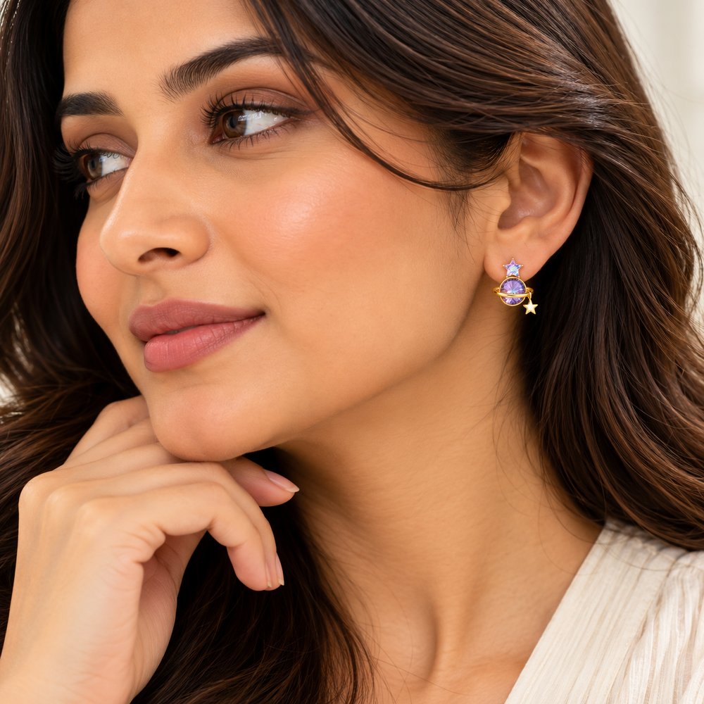 Celestial Star & Planet Earrings – 18K Gold-Plated