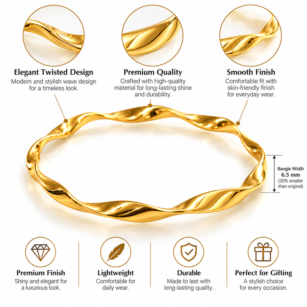 Twisted Wave Bangle – 18K Gold-Plated