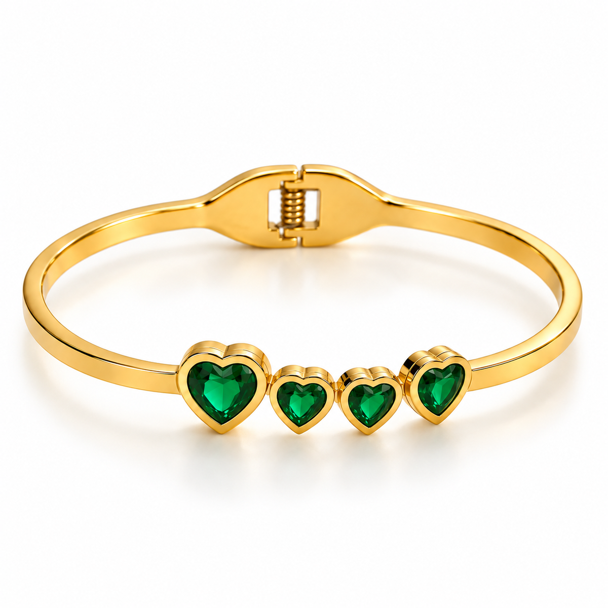 Emerald Heart Bangle – 18K Gold-Plated