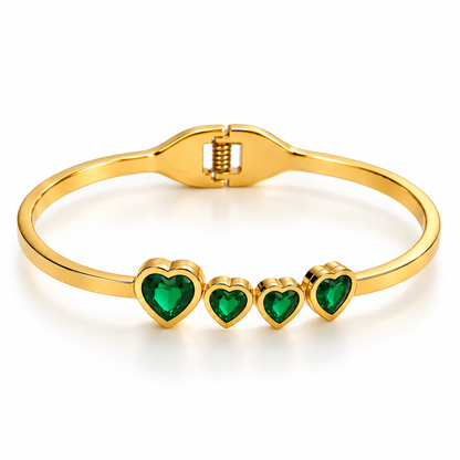 Emerald Heart Bangle – 18K Gold-Plated