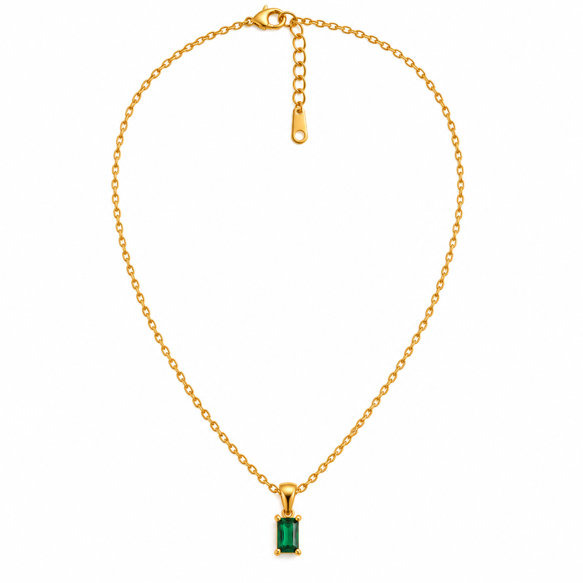 Emerald-Cut Green Pendant Necklace – 18K Gold-Plated