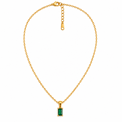 Emerald-Cut Green Pendant Necklace – 18K Gold-Plated