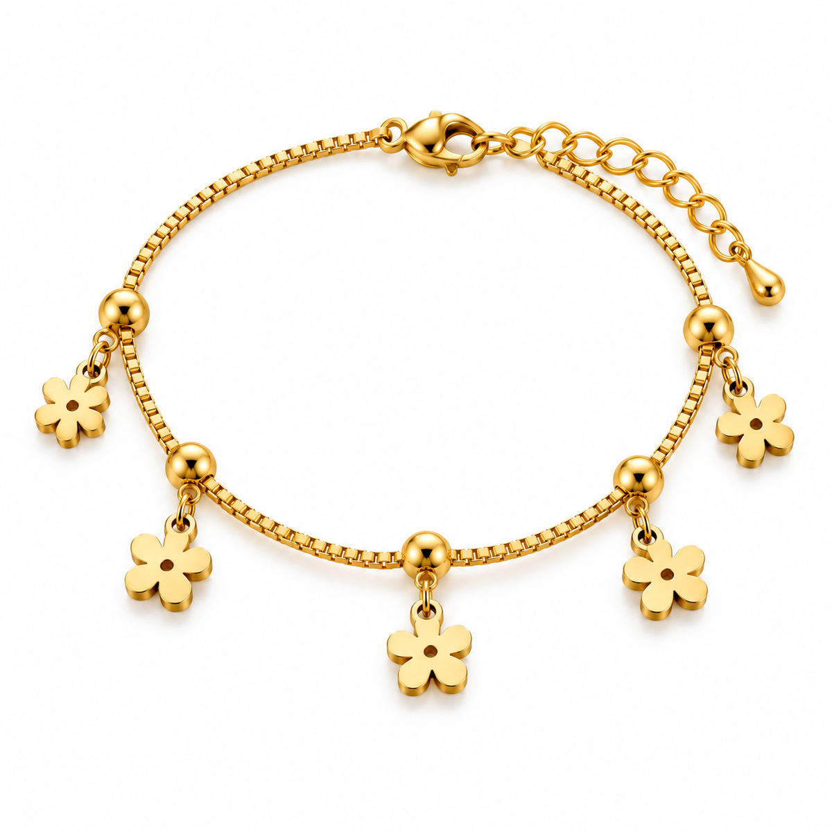 Golden Floral Charm Bracelet – 18K Gold-Plated