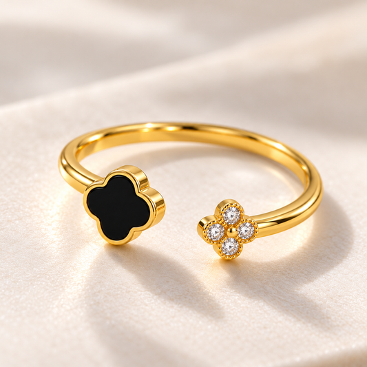 Celeste 18K Gold-Plated Black Clover Open Ring