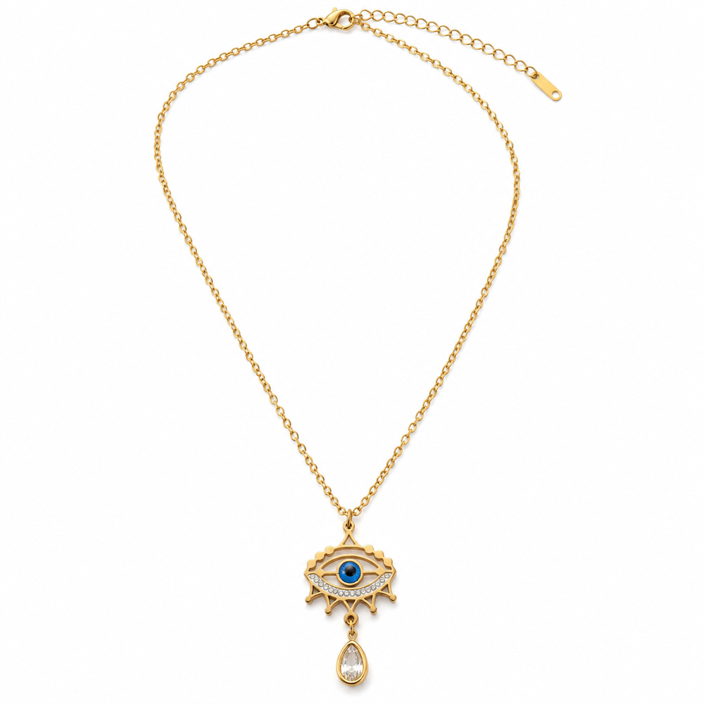 Evil Eye Drop Pendant Necklace – 18K Gold-Plated