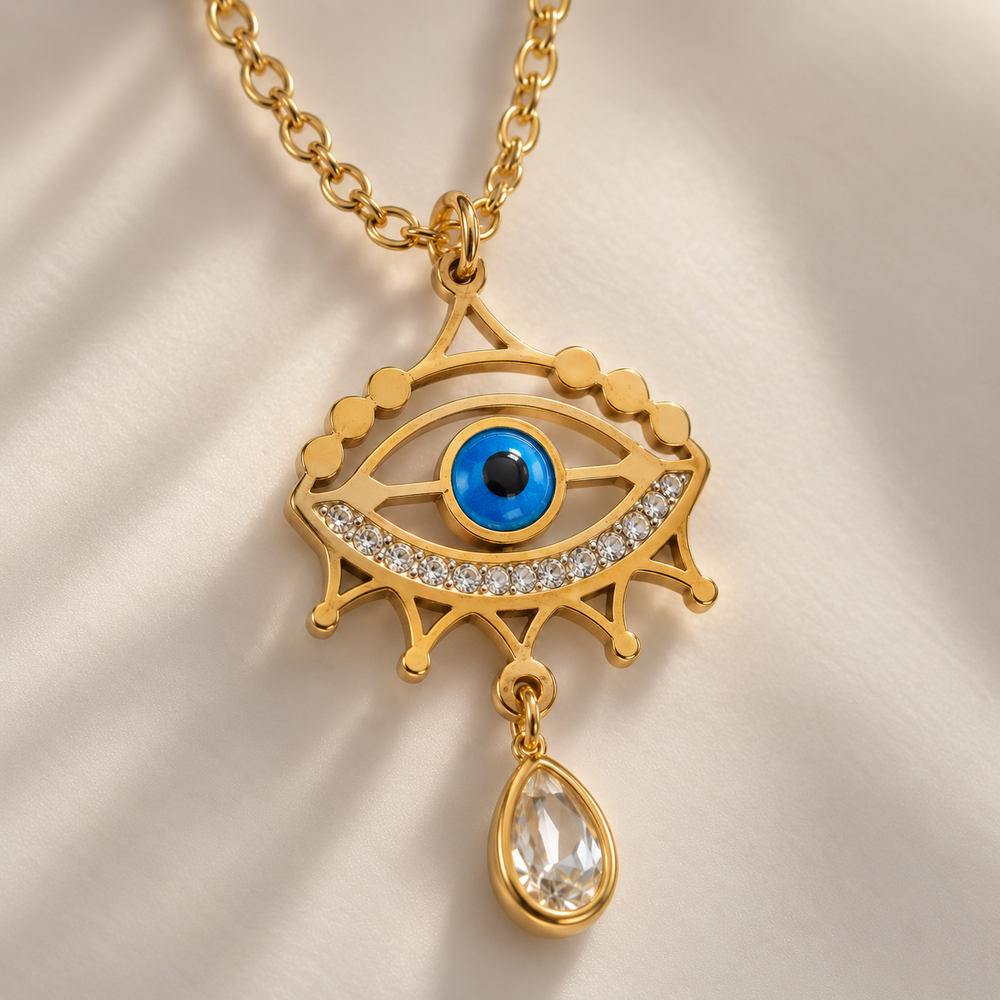 Evil Eye Drop Pendant Necklace – 18K Gold-Plated