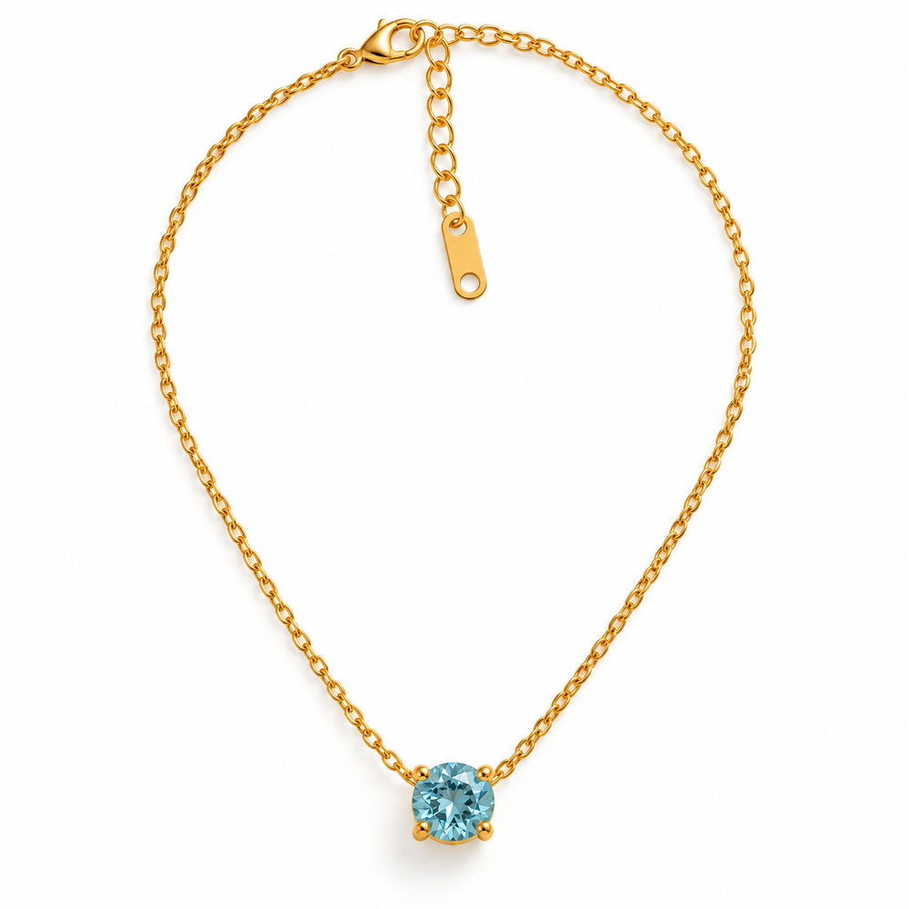 Luna 18K Gold-Plated Blue Crystal Solitaire Necklace