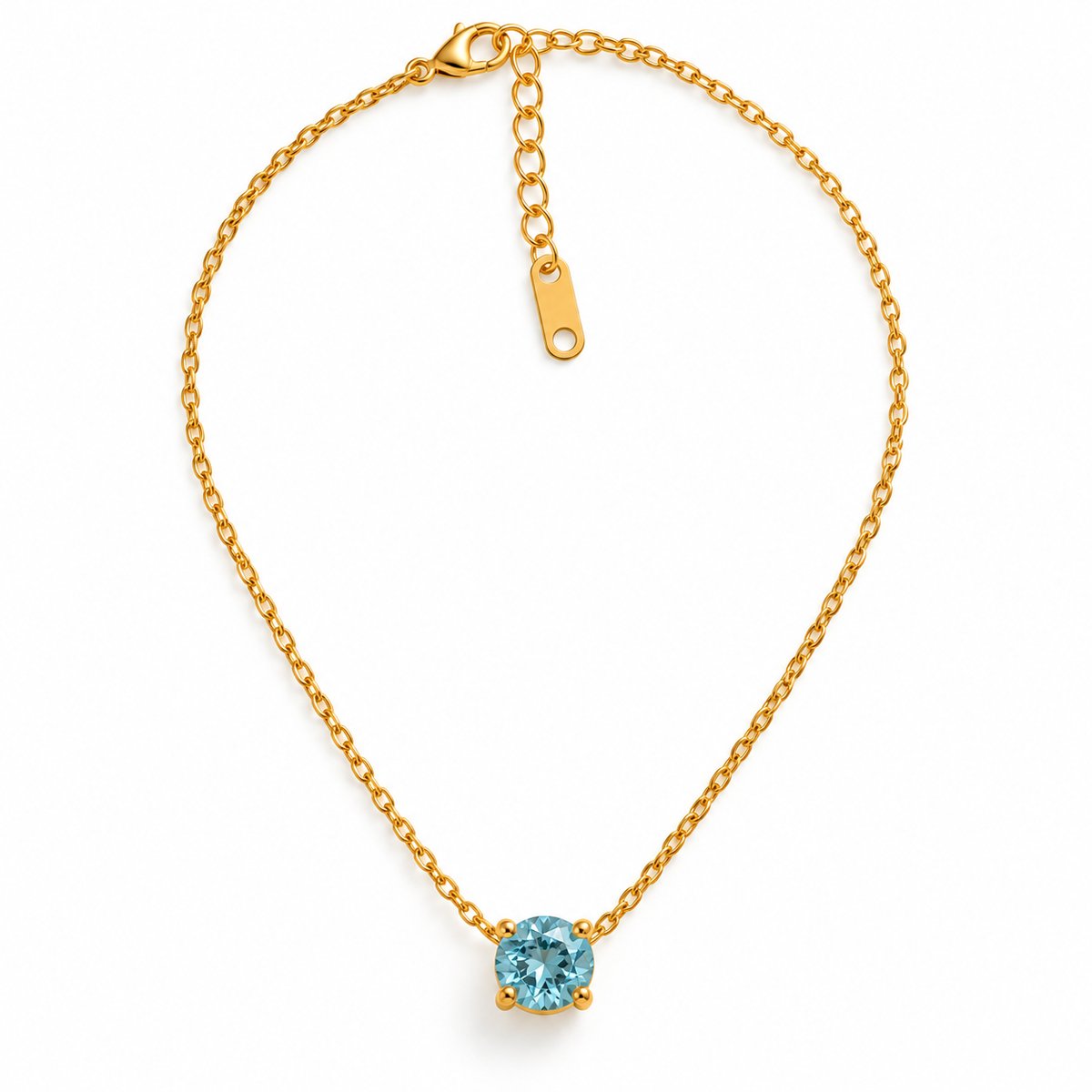 Luna 18K Gold-Plated Blue Crystal Solitaire Necklace