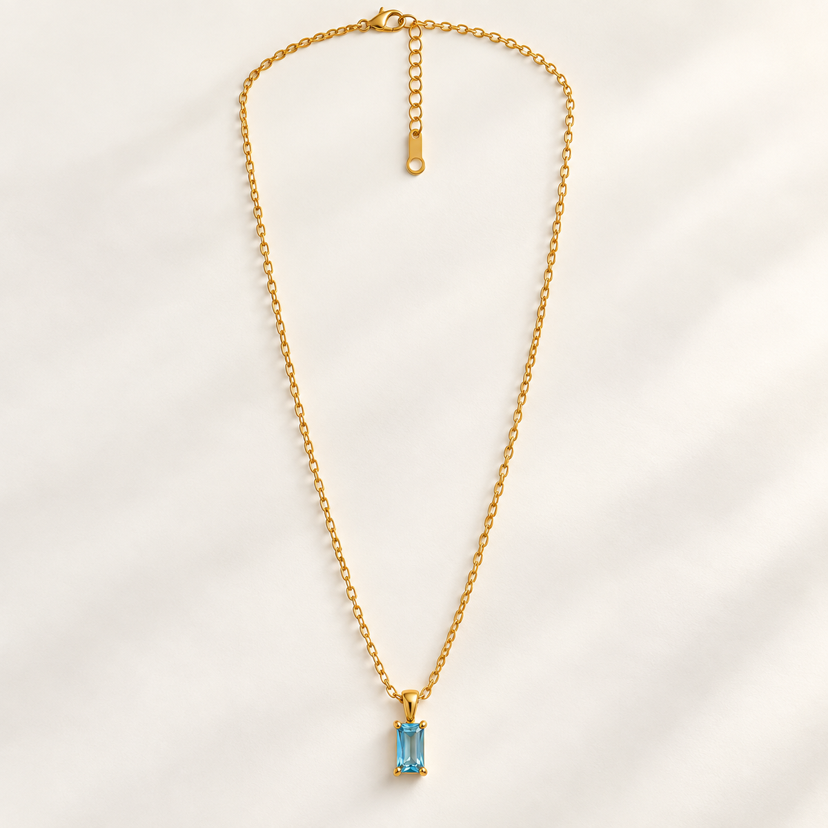 Blue Emerald-Cut Pendant Necklace – 18K Gold-Plated