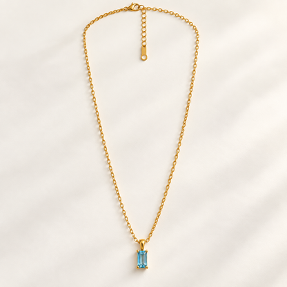 Blue Emerald-Cut Pendant Necklace – 18K Gold-Plated