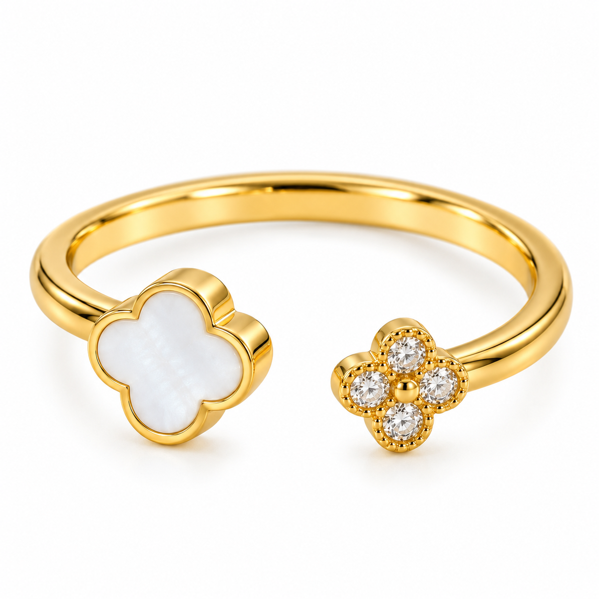 Celeste 18K Gold-Plated White Clover Open Ring